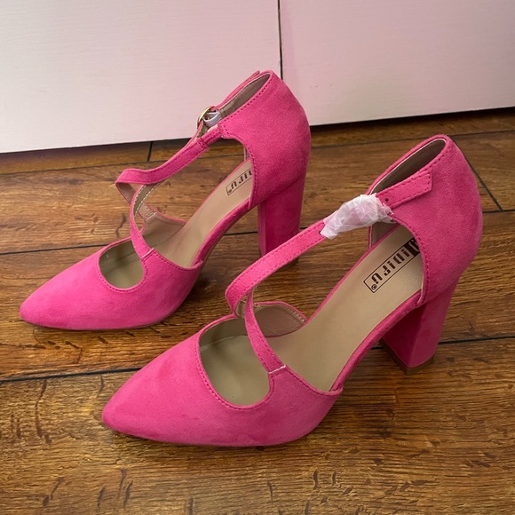 NWOT Chunky HERLS IDIFU 4in Chunky High Heels Pumps Closed Toe Block Strappy - Picture 3 of 15